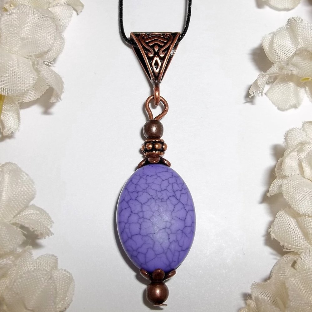 Purple & Copper Necklace Rustic Boho Handmade 5168 - Picture 1 of 8
